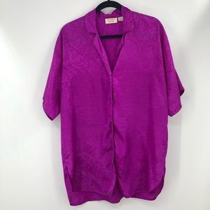 Vintage 90s Victoria’s Secret Gold Label Button Down Sleep Shirt Magenta
